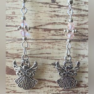 Angel Earrings with Light Pink Crystal Beads